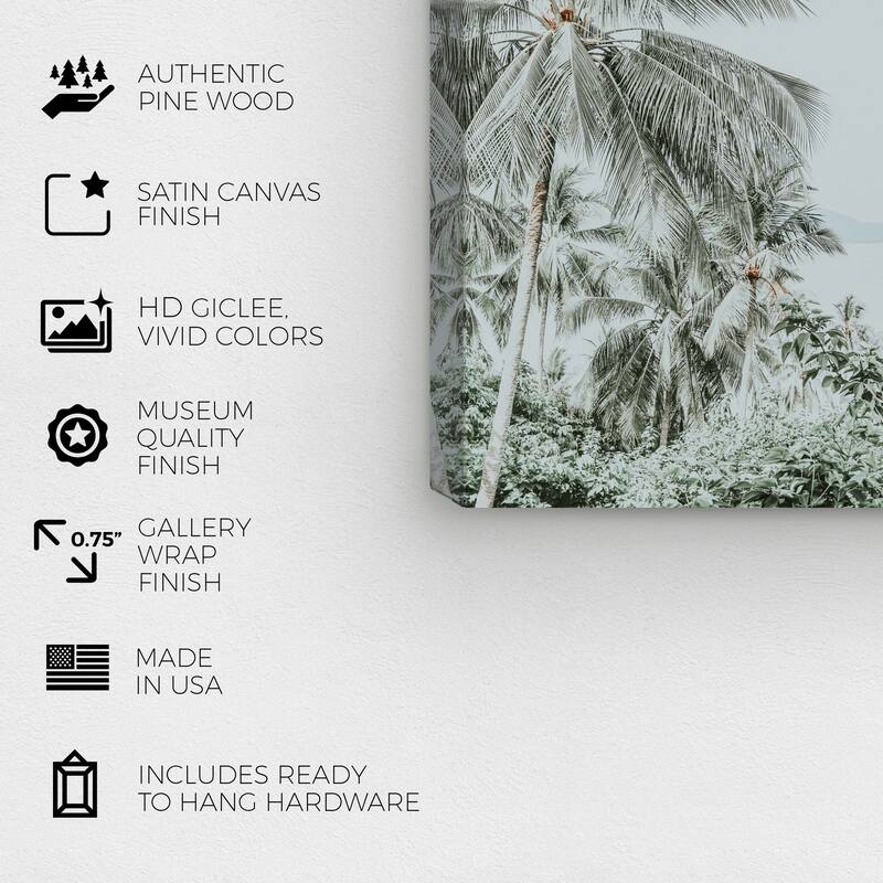 Wynwood Studio Canvas Floral and Botanical Silver Grey Paradise Blue and Light Blue Tropical Wall Art Canvas Print