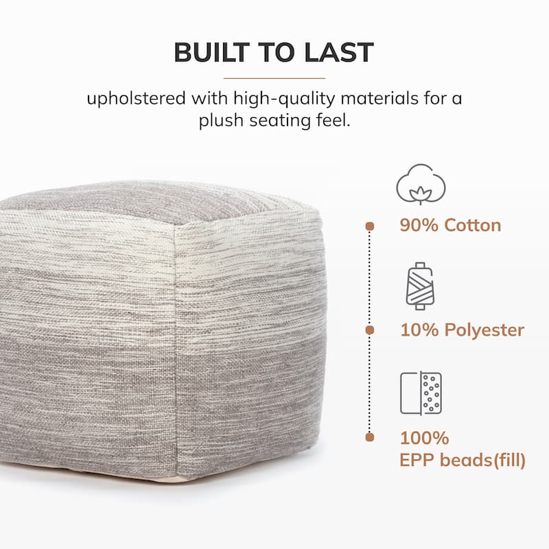 Jani Halifax 20-inch Gray & Ivory Square Pouf Ottoman - Handmade Footrest for Living Room, Bedroom, Nursery