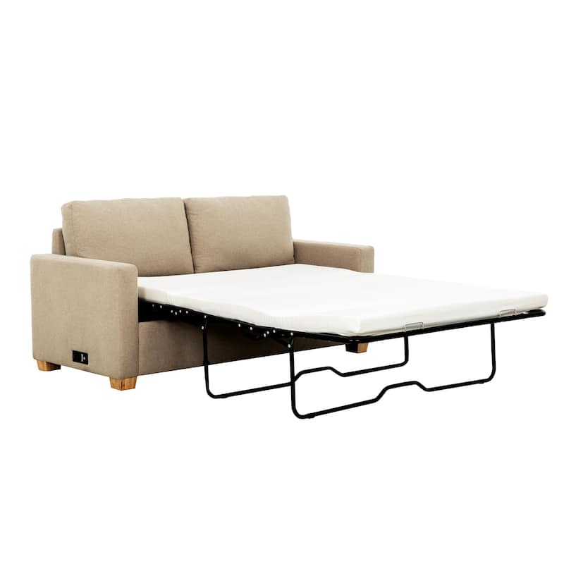 Reign Beige 73 in. Convertible Full Sleeper Sofa with USB Port