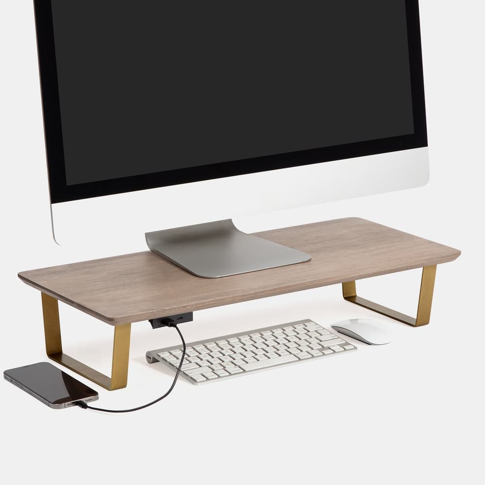 Jani Wood Monitor Stand Riser Desk - Ergonomic Design Stand, Desktop Organizer Table for Home, Office Workspace, Gaming Desk