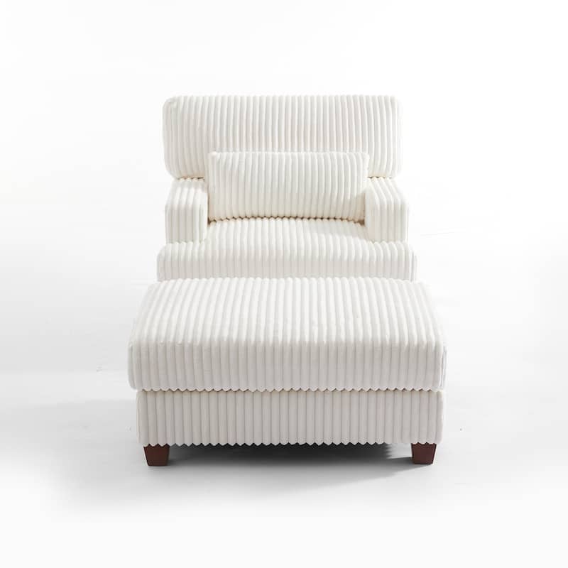 Modern Oversize Plush Corduroy Accent Chair Chaise Lounge with Storage Ottoman