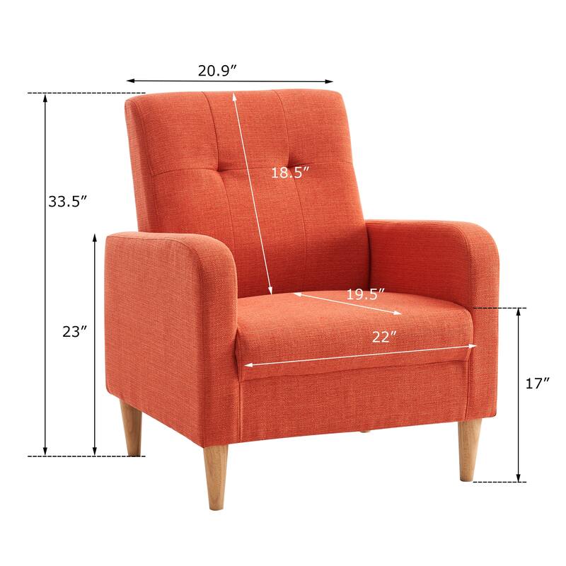 Set of 1 Fabric Upholstered Tufted Back Armchair with Natural Colored Legs