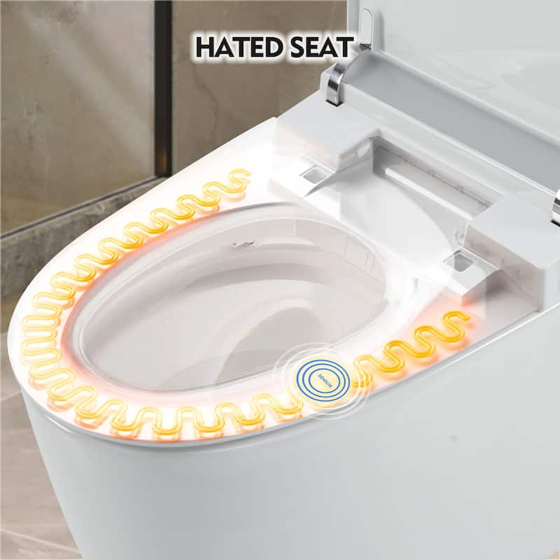 Heated Seat Smart Toilet,1 Piece Toilet,Automatic Flush Tank Less,no Bidet,Foot sensor Flush,Knob Control,Power Outage Flushing