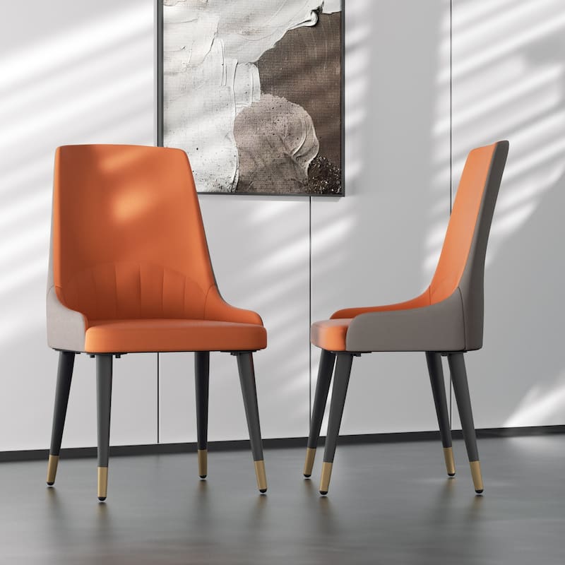 2 pieces Contemporary Leather Dining Chair - 18x19.7x32.3 inch - Orange and gray