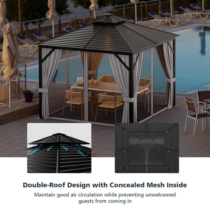 Costway 10' x 10' Patio Double-Top Hardtop Gazebo Galvanized Steel - See Details