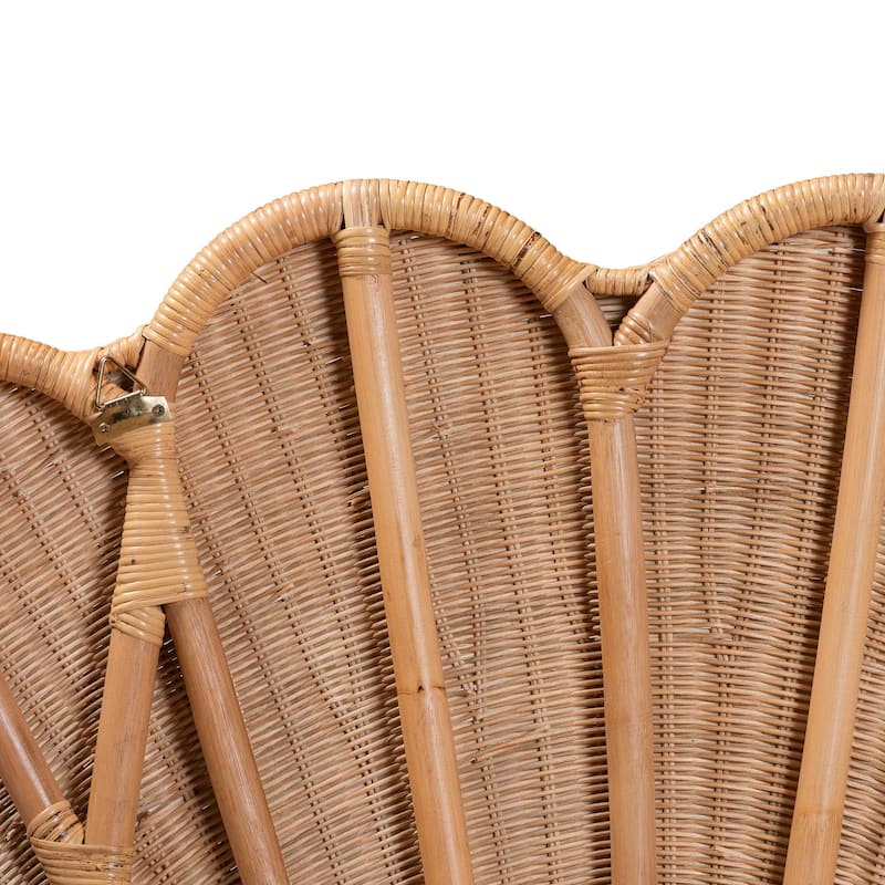Callias Natural Rattan Scalloped Headboard with Sunburst Weave - Coastal Boho Wicker Bed Backdrop for Bedroom Decor, Queen