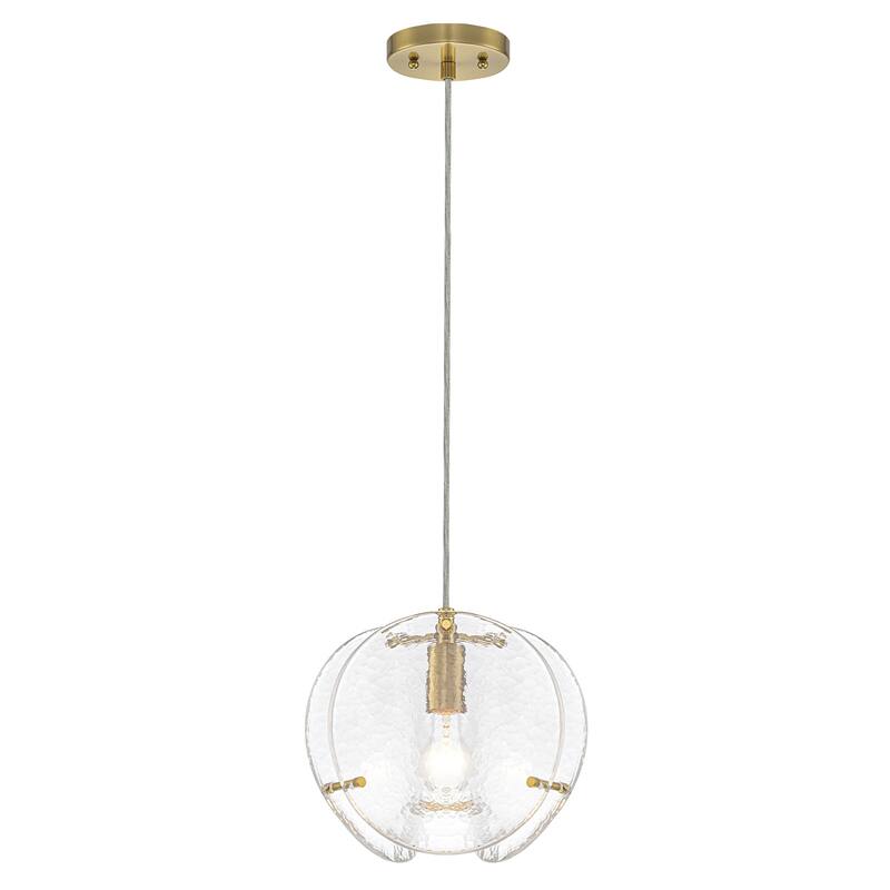 10.6" 1-Light Modern Brass Pendant Light with Clear Glass Shade - Dia.8-in