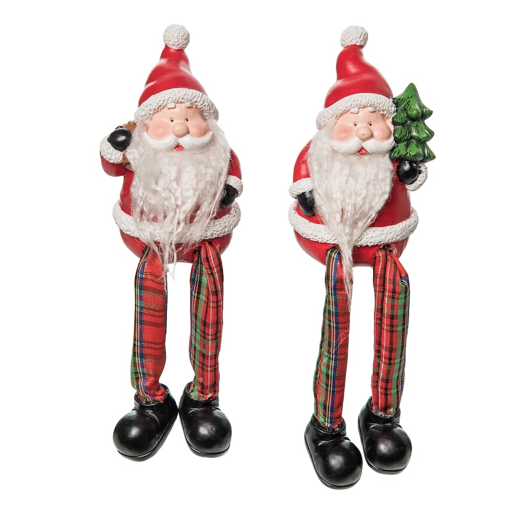 Transpac Christmas Resin Santa w/Fuzzy Beard Figurine Set of 2 Christmas Home Decorations