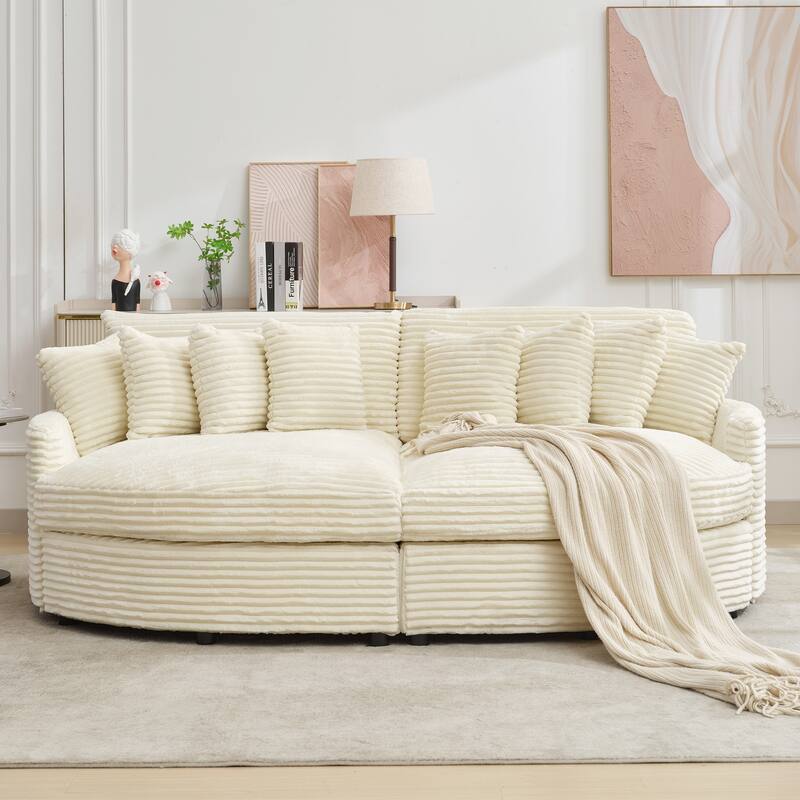 Oversized Fan-shaped Corduroy Couch, 2-piece Sectional Sofa with 4 & 8 Throw Pillows