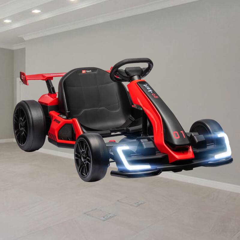 24V Electric Go Kart with Adjustable Seat, Drifting Car for Kids, 7.5 MPH, Music, Horn, and Lights for Ages 6-12 - Red