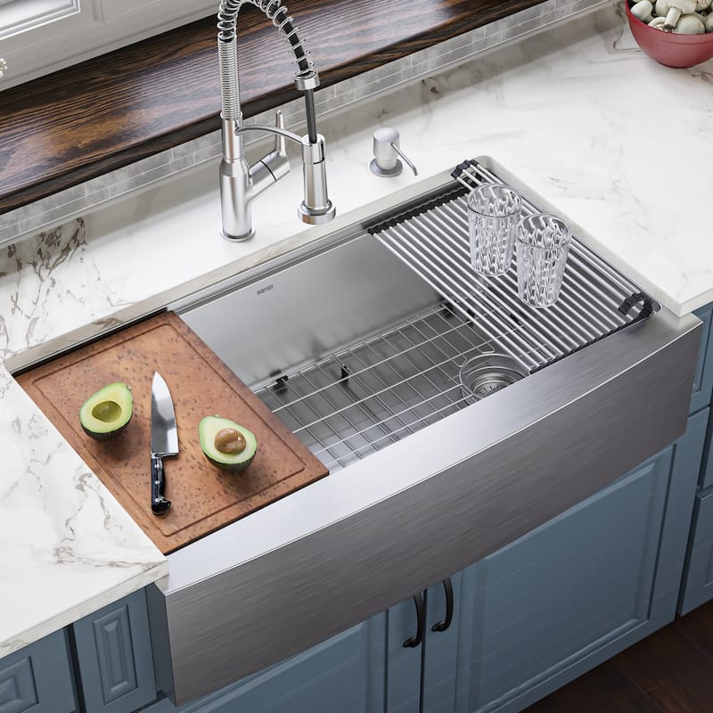 Karran Elite WSA-46-PK1 Apron Front Farmhouse 36" Single Bowl Stainless Steel Workstation Sink