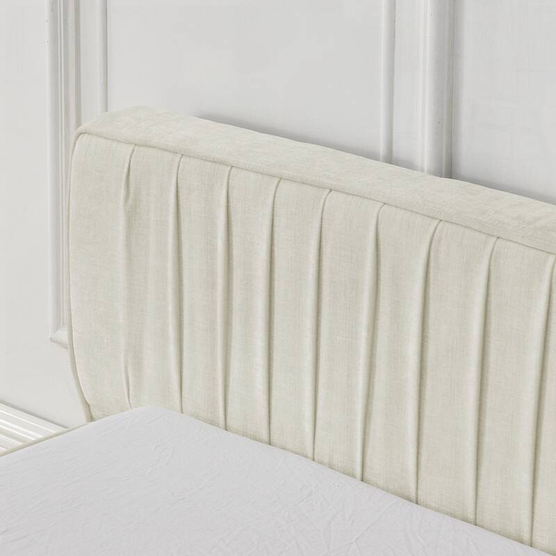 Upholstered Bed Frame with Chenille fabric with pleated design