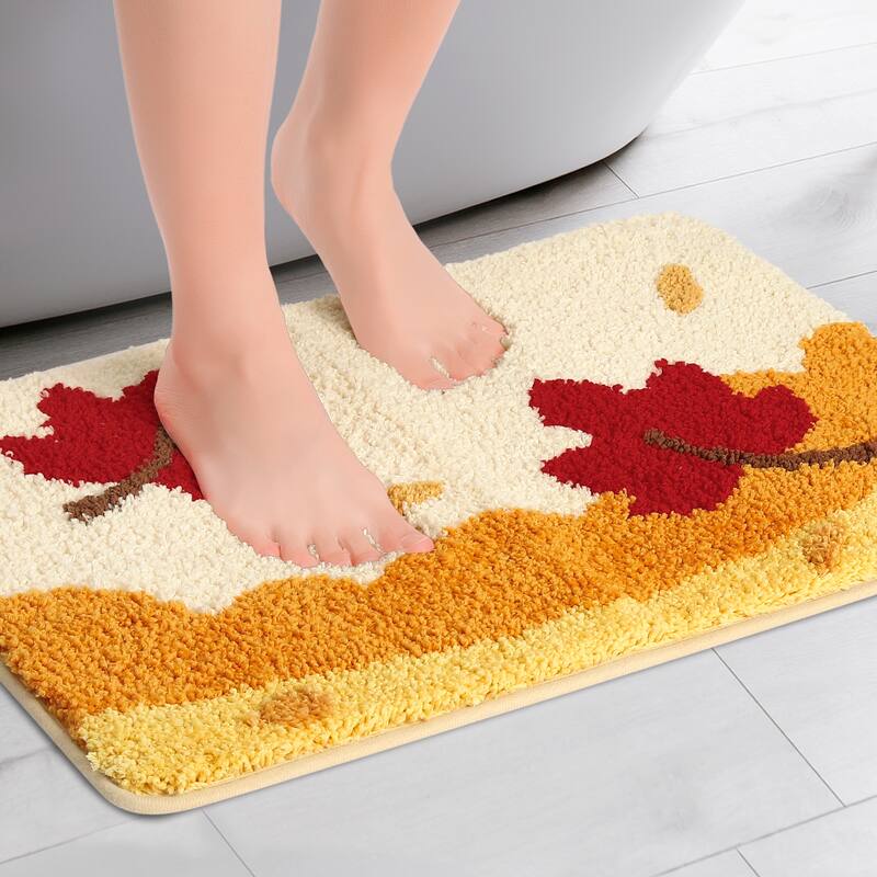 Soft Bath Rugs, Non-Slip Bathroom Rug Botanical Pattern Bath Mat Water Absorbent Thick Shaggy Floor Mat - Maple Leaf