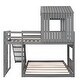 preview thumbnail 6 of 11, Twin-Full Playhouse Bunk Bed wFarmhouse, Slide, Windows, Ladder - Grey