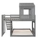 preview thumbnail 18 of 26, Wooden Twin over Full Bunk Bed, Treehouse Style Loft Bed with Playhouse, Ladder, Slide & Guardrail, Kids' Bedroom Furniture