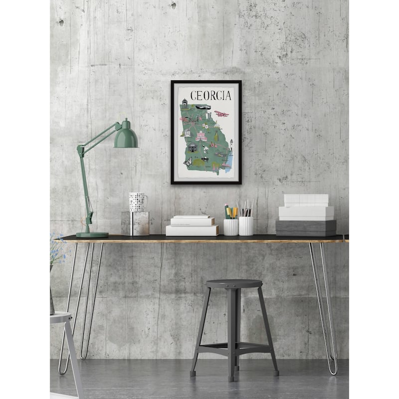 'Illustrated Map of the State of Georgia II' Framed Painting Print