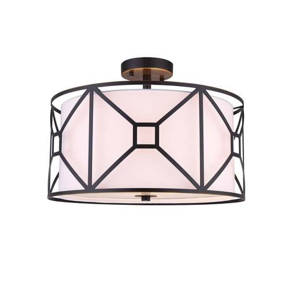 Woodbridge Lighting 17135-S117A1 Regan 3 Light 17" Wide Drum Style Semi-Flush Ceiling Fixture with Fabric Shade and Metal Cage