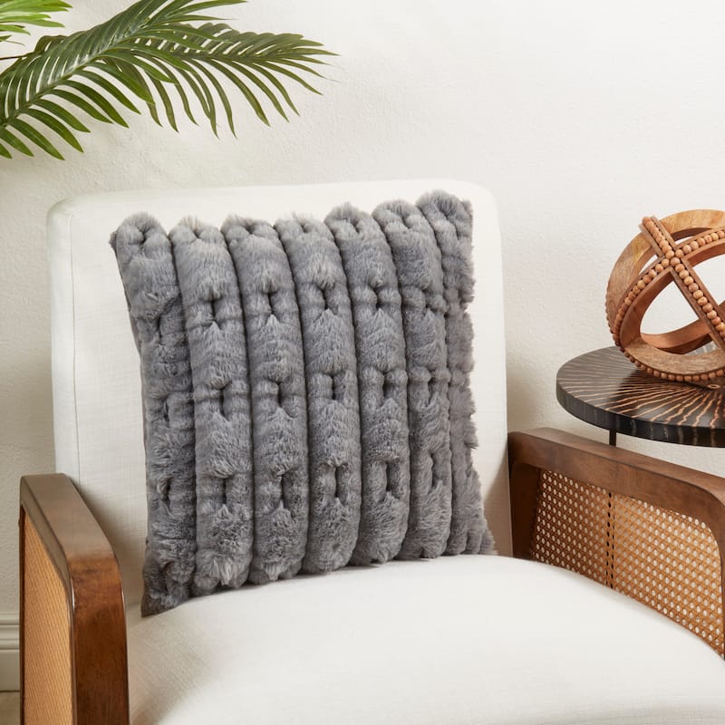 Luxe Haven Faux Rabbit Fur Poly Filled Throw Pillow
