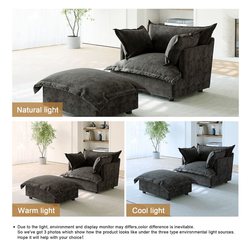 39"W Oversized Chenille Comfy Cloud Chaise Lounge with Ottoman