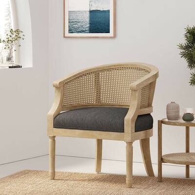 French Country Wood and Cane Accent Chair Charcoal - 25.75" x 31.75"