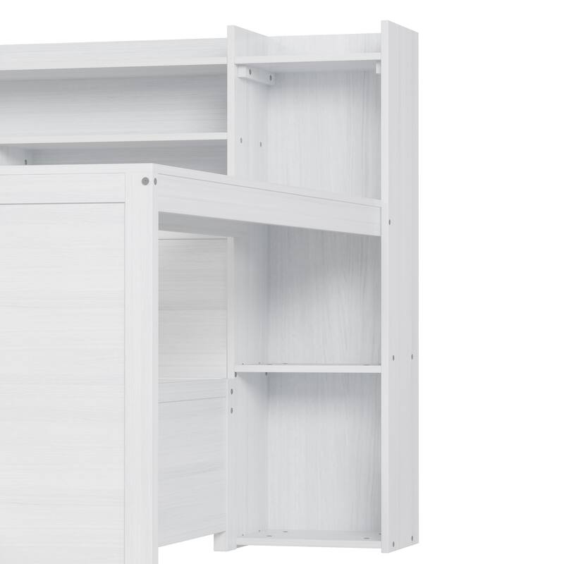 Twin Wooden Daybed with Storage Shelves, Multi-functional Bed with Two Storage Drawers and Study Desk