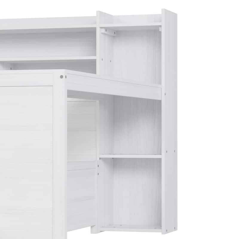 Wooden Full Size Daybed with Storage Shelves, Two Drawers & Study Desk,Antique White