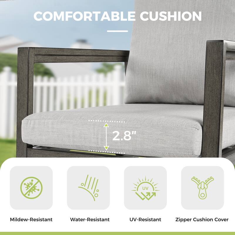 Quietude 7-Piece Gray Aluminum Patio Dining Set with Rectangular Table and Light Gray Cushions