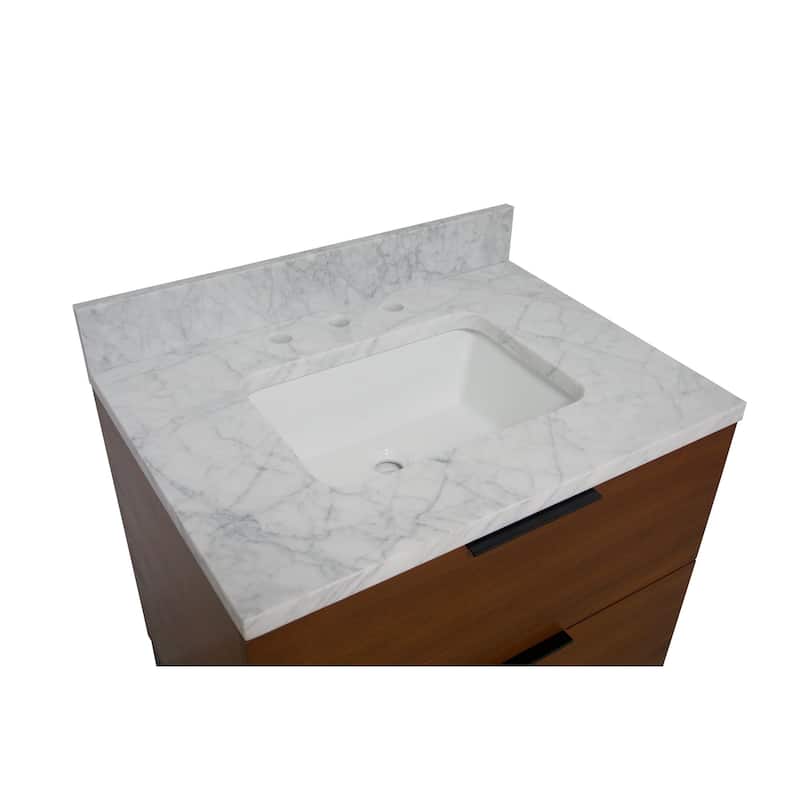 KitchenBathCollection Mia 30" Bathroom Vanity with Carrara Marble Top