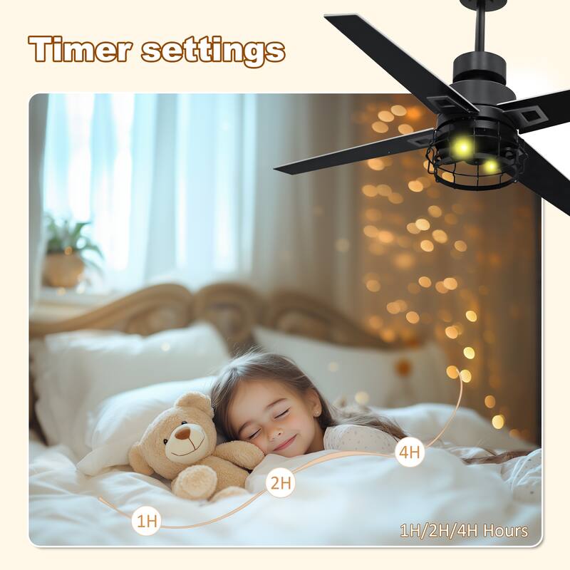 52 Inch Ceiling Fan with Lights and Remote Control, Reversible Airflow - N/A