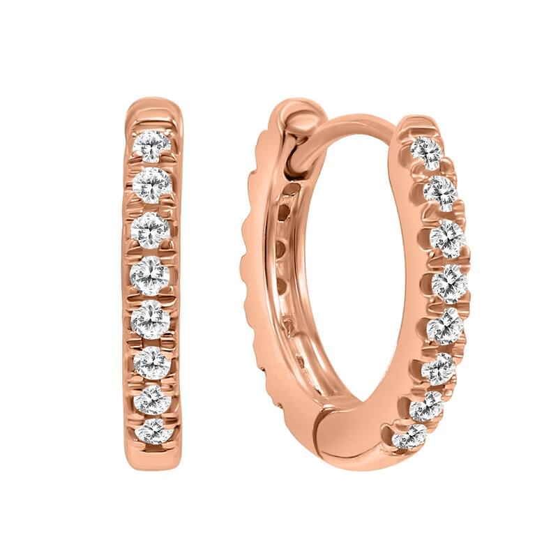 Marquee 1/4 Carat TW Double Sided Small Diamond Hoop Huggie Earrings in 10K Rose Gold
