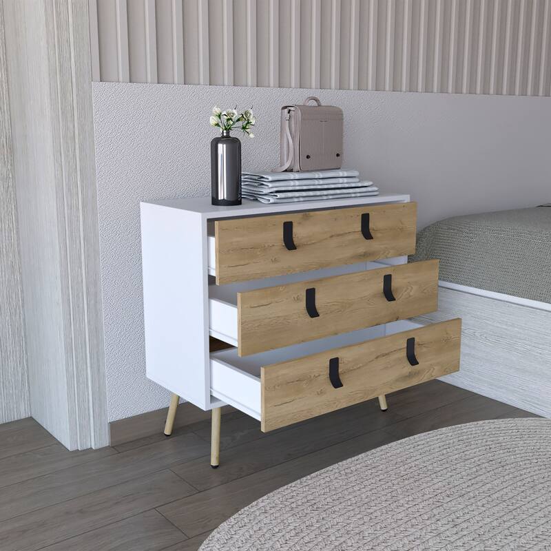 Dresser for Bedroom, Modern 3-Drawer Unit with Handles