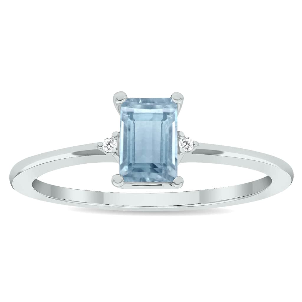 Women's Aquamarine and Diamond Classic Band in 10K White Gold