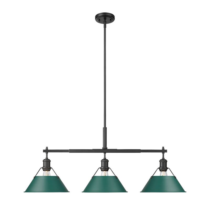 Yep by Golden Lighting Orwell 3-light Island Light in Matte Black and Pine Green shade - 3 Light Linear Pendant