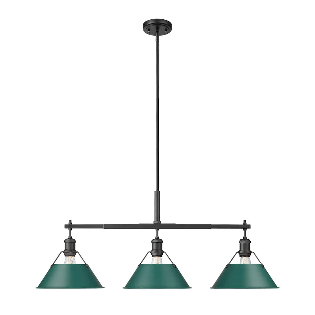 Yep by Golden Lighting Orwell 3-light Island Light in Matte Black and Pine Green shade - 3 Light Linear Pendant