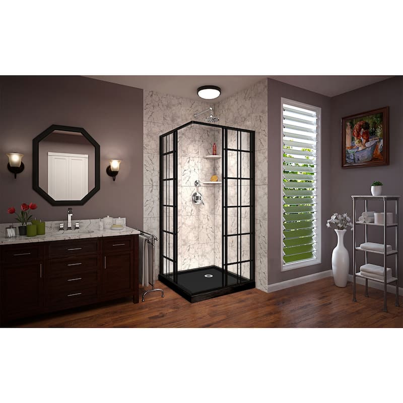 DreamLine French Corner 42 in. D x 42 in. W x 74 3/4 in. H Framed Sliding Shower Enclosure and Shower Base Kit - 42" x 42"