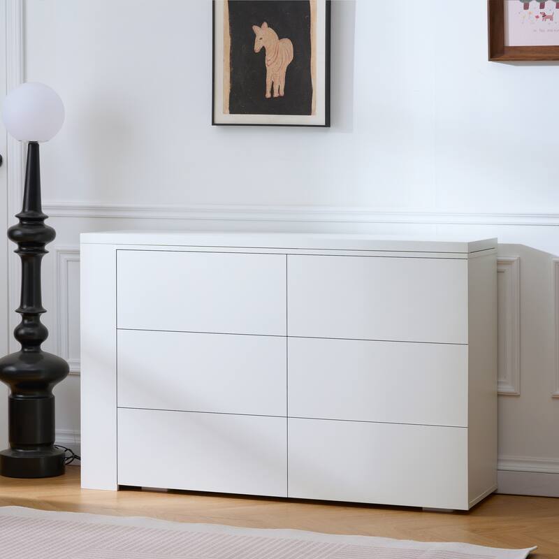 L-Shaped Makeup Vanity Table Extendable Desk 6 Drawers Dresser for Bedroom Dressing Room