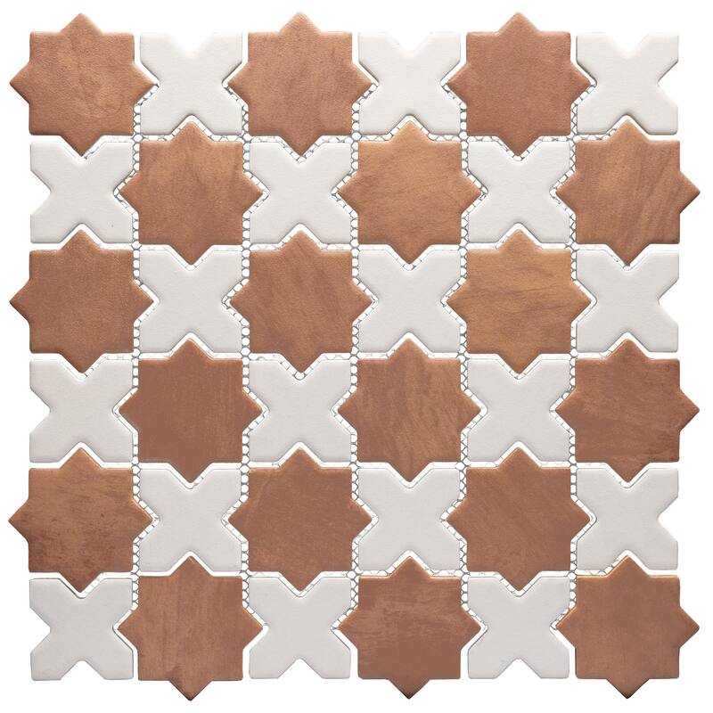 Merola Tile Sentier des Cotto 2" Star with White Cross 11-7/8" x 11-7/8" Porcelain Floor and Wall Tile
