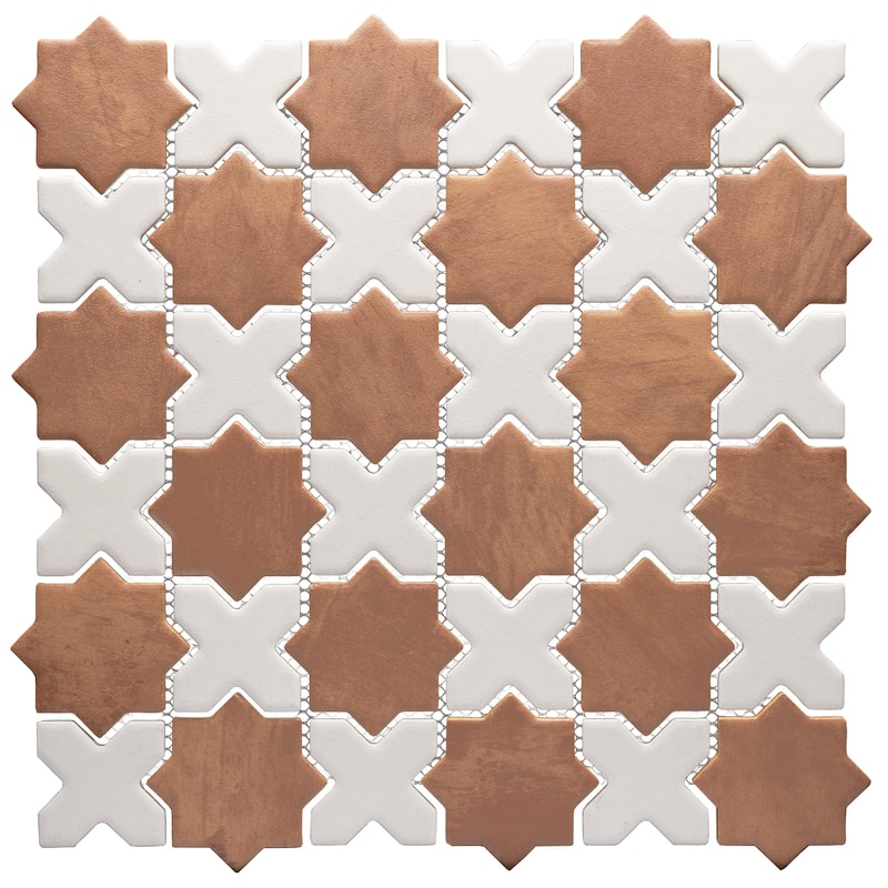 Merola Tile Sentier des Cotto 2" Star with White Cross 11-7/8" x 11-7/8" Porcelain Mosaic Floor and Wall Tile