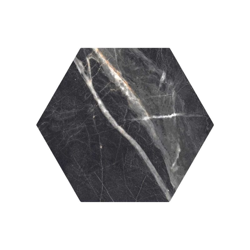 Oscuro 8x9 Black/ Gold Matte Hexagon Marble Look Porcelain Tile - Floor & Wall