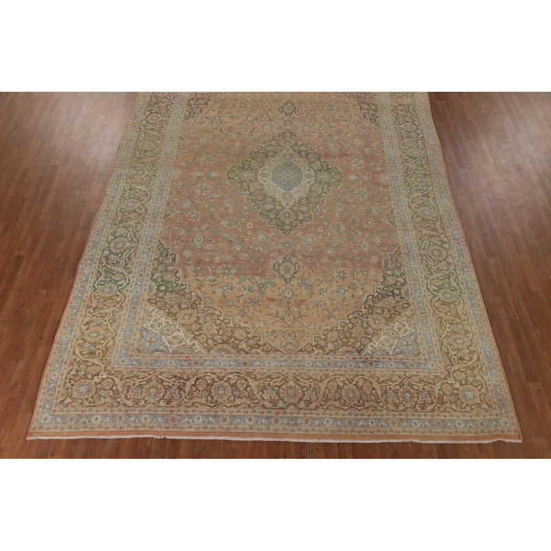 Traditional Large Kashan Persian Rug Hand-Knotted Wool Carpet - 9'7" x 14'4"
