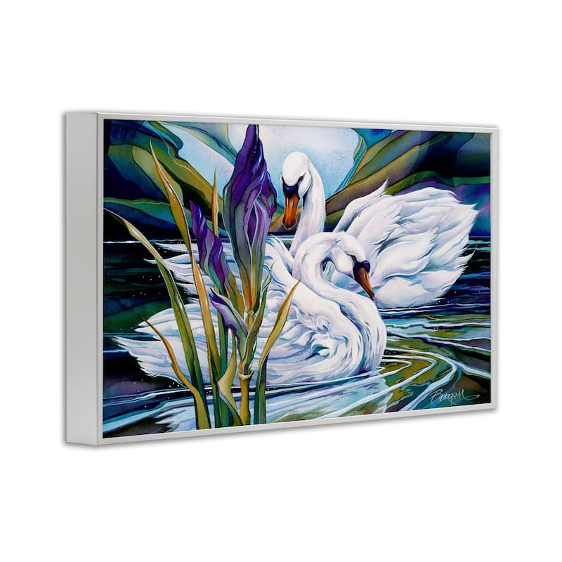 Stupell Swans with Abstract Pond Ripples Framed Giclee Art Design By Jody Bergsma