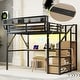 preview thumbnail 1 of 56, High Loft Bed Metal Bed Frame with Stairs Built-in Shelves and Wardrobe, Side Grid Rack, Light, Charging Station and Desk Black - Full