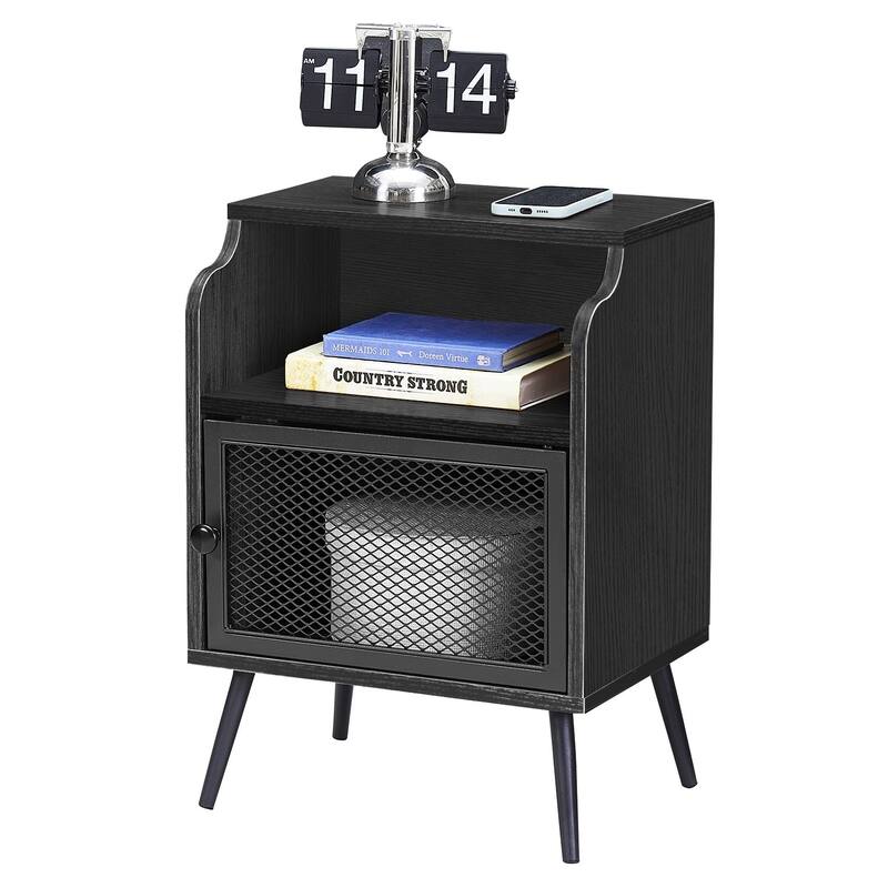 VECELO Mid CenturyEnd Tables with Storage Shelf, Brown Modern Nightstand/Bedside Table/Side Table/Sofa Table