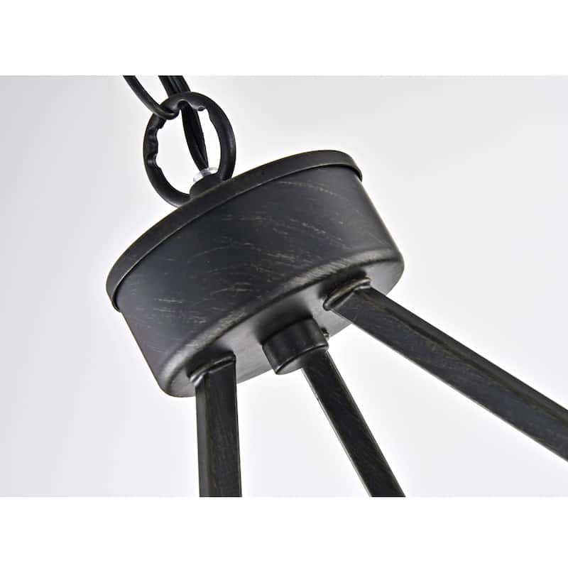 Daniela Natural Wood and Antique Black Metal Bubble Glass Chandelier