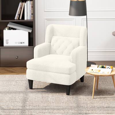 Ergonomic Design Upholstered Accent Chair with Teddy Fleece Fabric and Birch Wood Legs