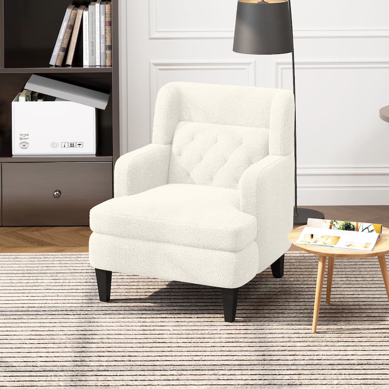 Upholstered Accent Wingback Chair Tufted Armchair for Living Room and Bedroom, Beige - Beige