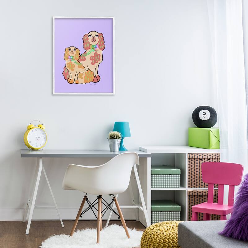 Stupell Funky Dogs on Purple Framed Giclee Art Design By Katie Conley