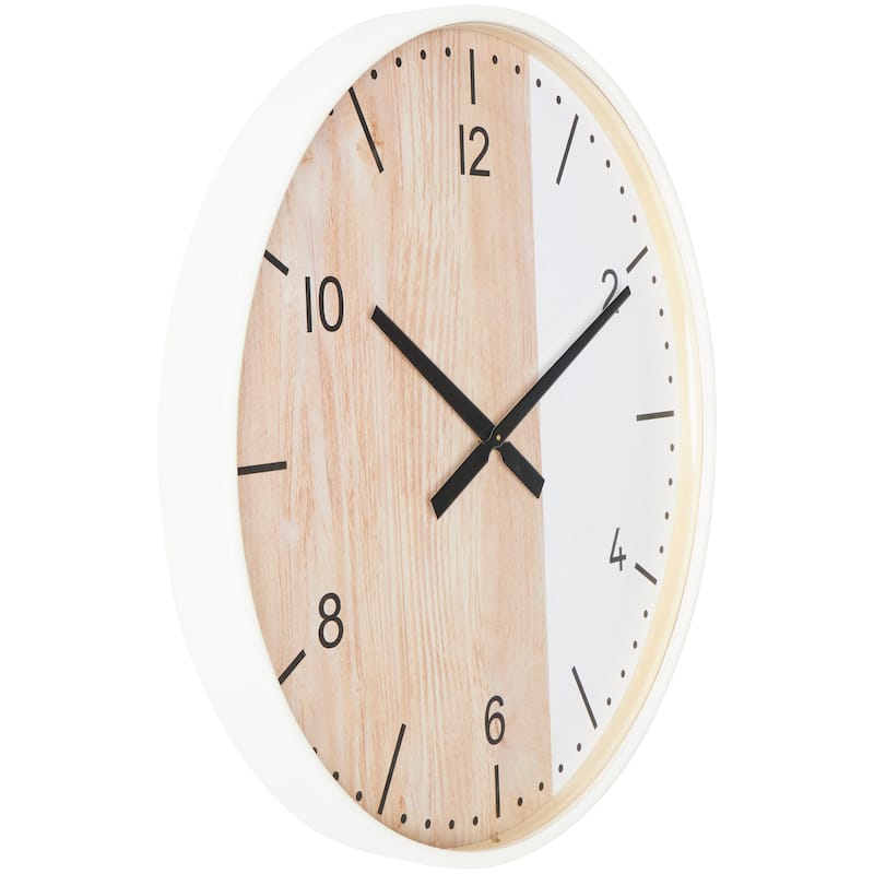 Wooden Two-Toned Wall Clock with White Accents - Brown - Roche River Decor - 2"W x 24"L x 24"H