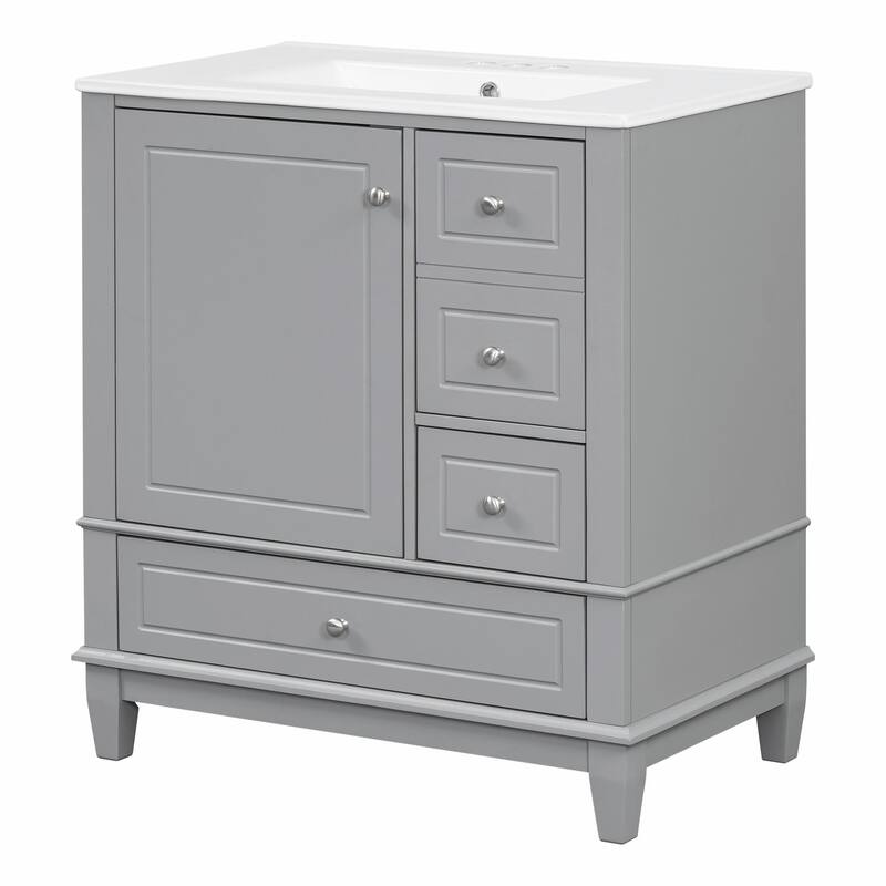 30" Bathroom Vanity with Sink, Soft-Close Door, One Door with Shelf & Three Drawers