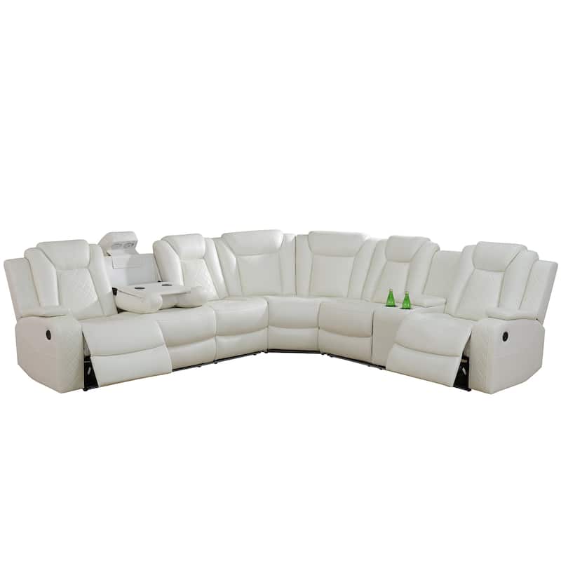 Off-White Breathing Leather 3-Piece Living Room Recliner Sofa set